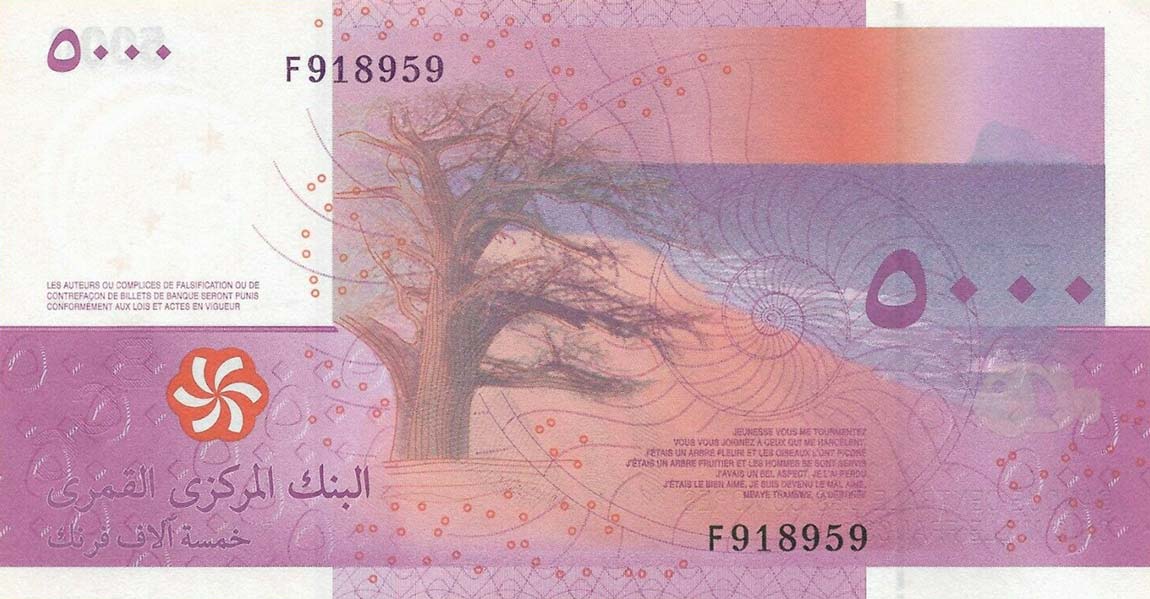 Back of Comoros p18b: 5000 Francs from 2006