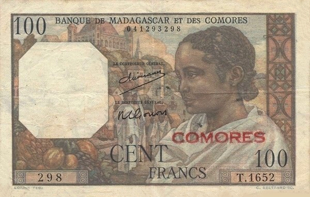 Front of Comoros p3a: 100 Francs from 1960