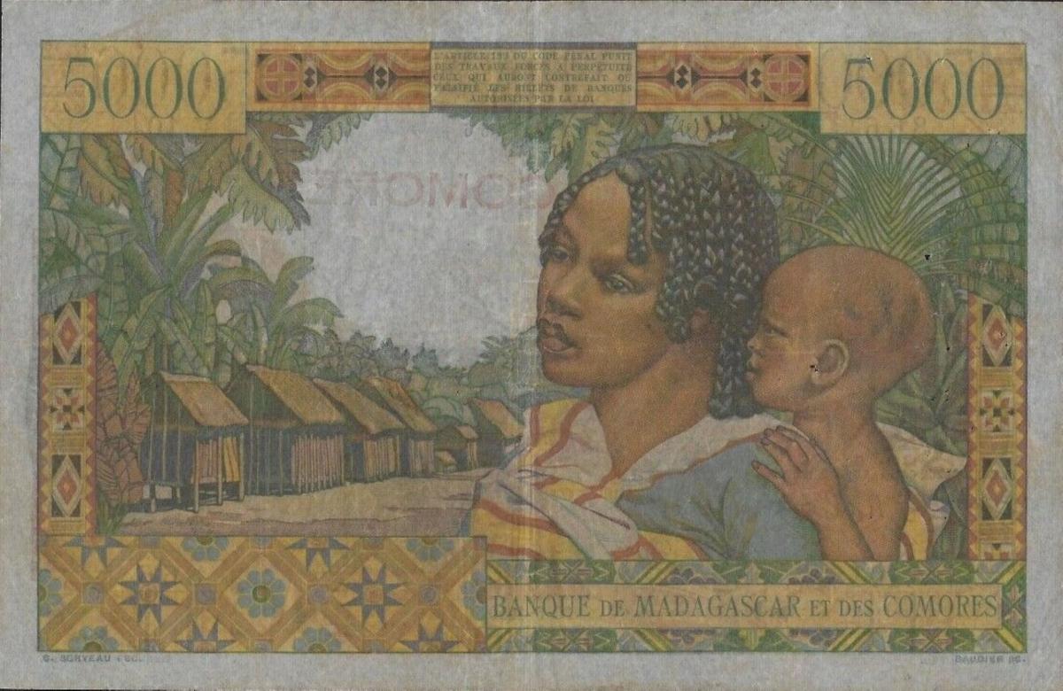 Back of Comoros p6a: 5000 Francs from 1960