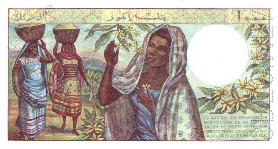 Back of Comoros p8s: 1000 Francs from 1976