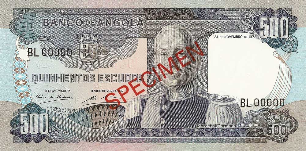Front of Angola p102s: 500 Escudos from 1972