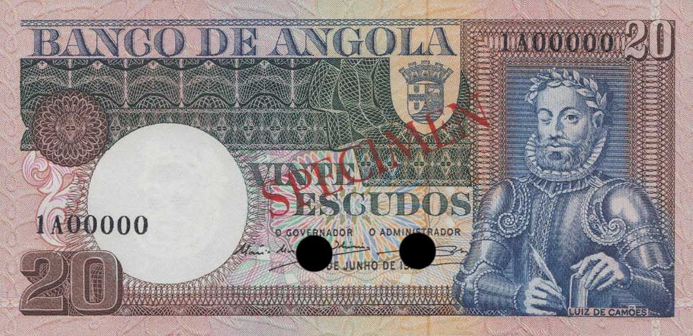 Front of Angola p104ct: 20 Escudos from 1973