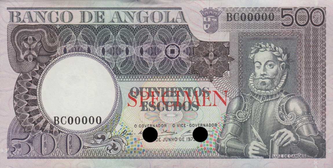 Front of Angola p107ct: 500 Escudos from 1973