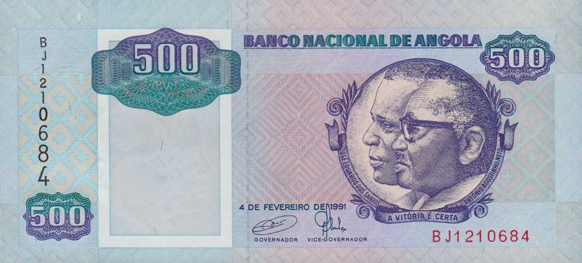 Front of Angola p128c: 500 Kwanzas from 1991