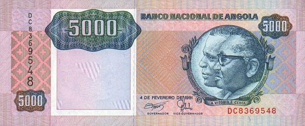 Front of Angola p130b: 5000 Kwanzas from 1991