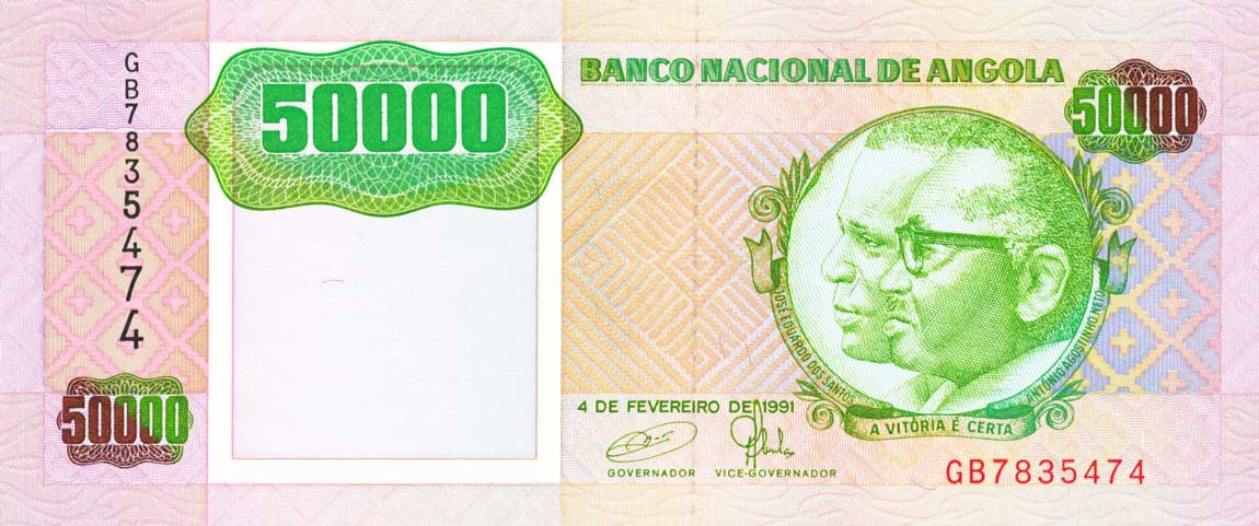 Front of Angola p132: 50000 Kwanzas from 1991