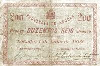 p20B from Angola: 200 Reis from 1892