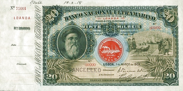 Front of Angola p35a: 20 Reis from 1909