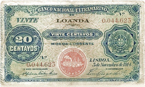 Front of Angola p42a: 20 Centavos from 1914