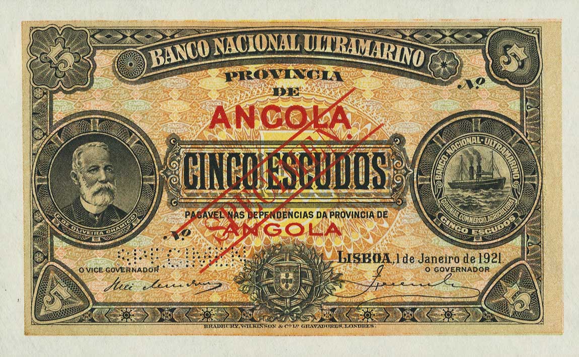 Front of Angola p57s: 5 Escudos from 1921