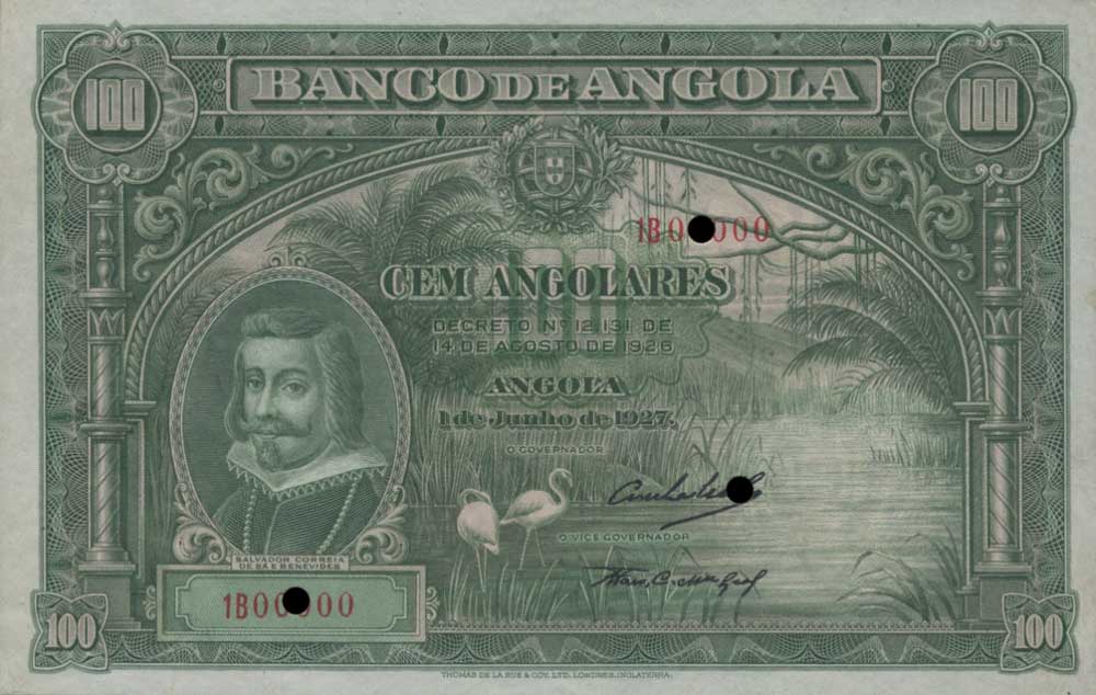 Front of Angola p75s: 100 Angolares from 1927
