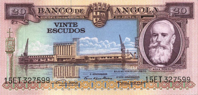 Front of Angola p87a: 20 Escudos from 1956