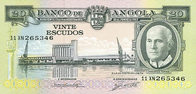 Front of Angola p92a: 20 Escudos from 1962