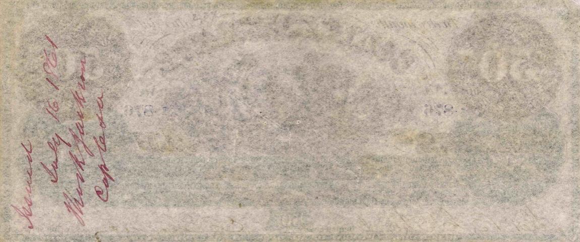Back of Confederate States of America p1: 50 Dollars from 1861