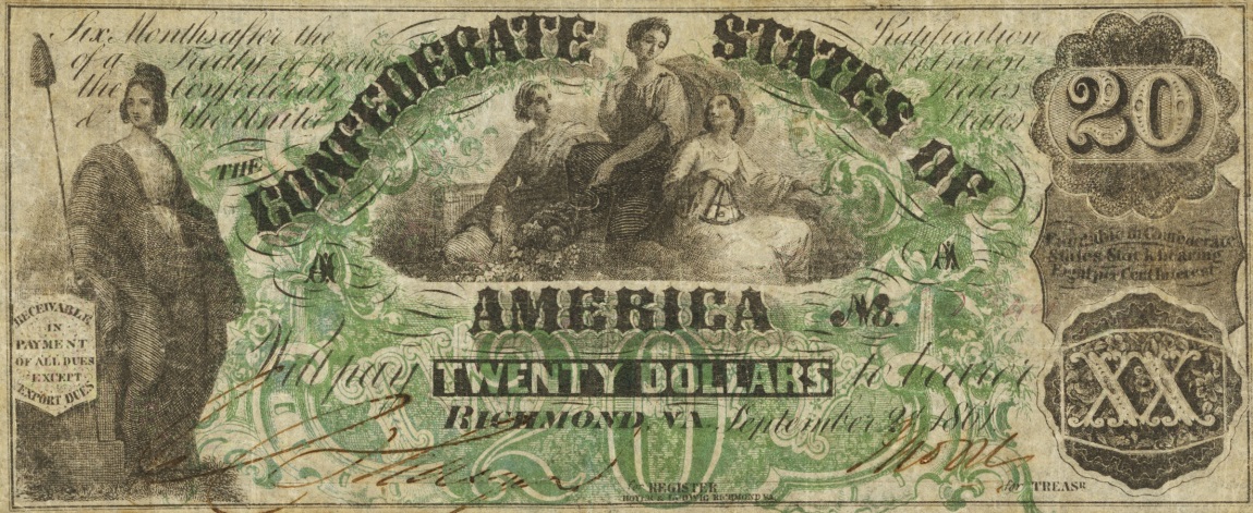 Front of Confederate States of America p30: 20 Dollars from 1861