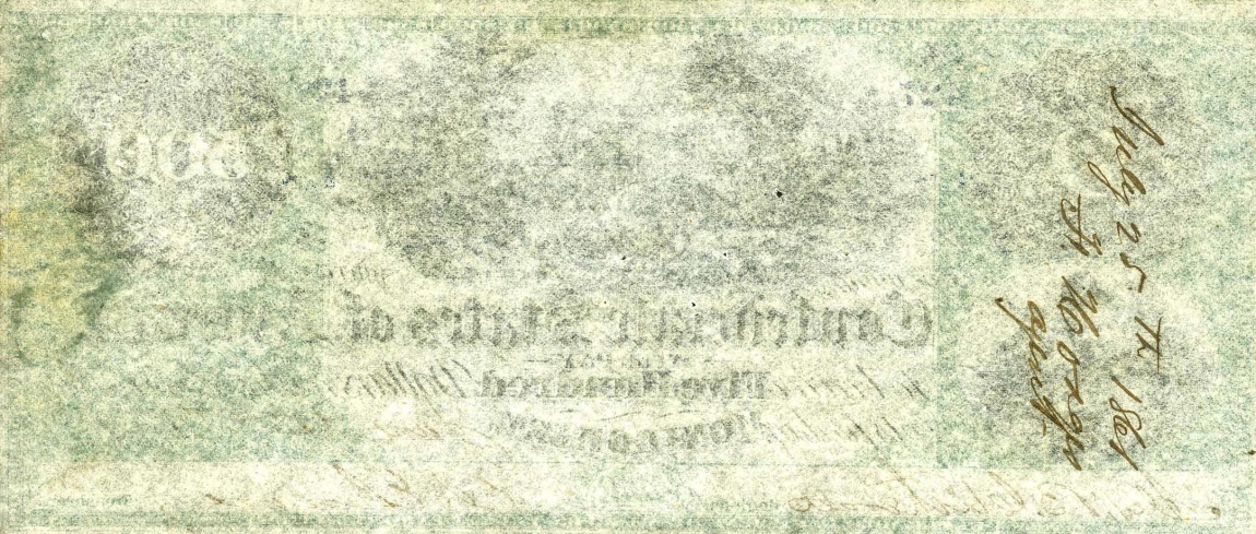 Back of Confederate States of America p3: 500 Dollars from 1861