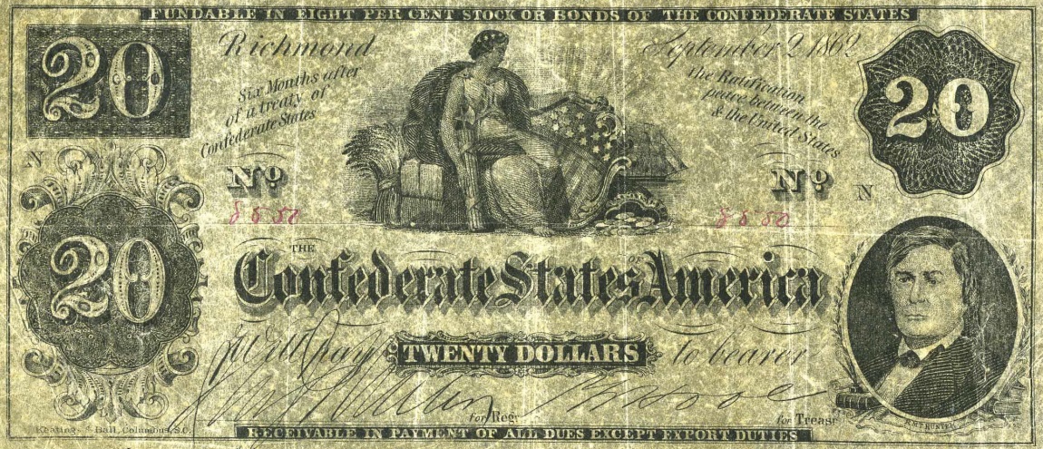 Front of Confederate States of America p48: 20 Dollars from 1862