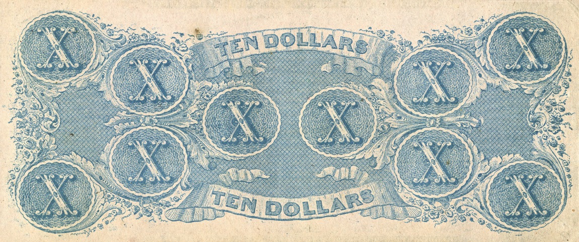 Back of Confederate States of America p52a: 10 Dollars from 1862