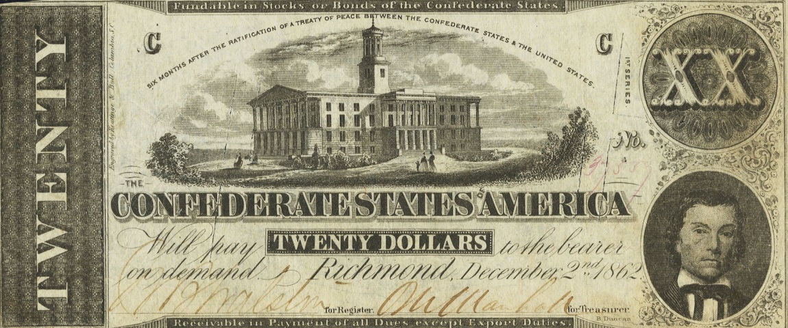 Front of Confederate States of America p53d: 20 Dollars from 1862