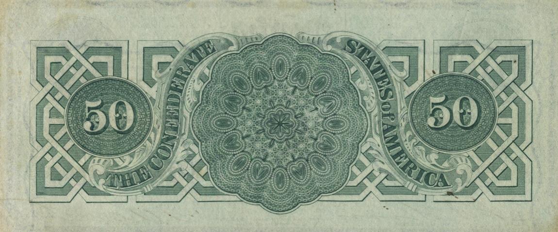 Back of Confederate States of America p54a: 50 Dollars from 1862