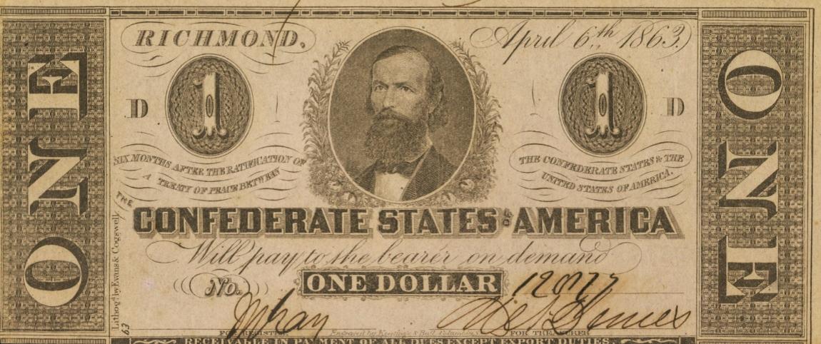 Front of Confederate States of America p57b: 1 Dollar from 1863