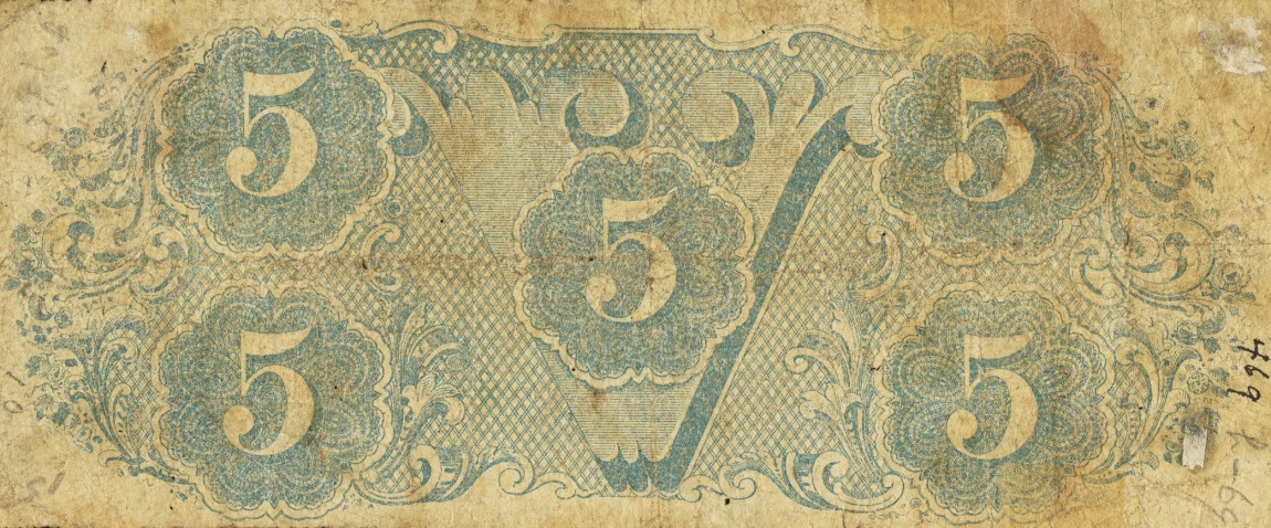 Back of Confederate States of America p59d: 5 Dollars from 1863