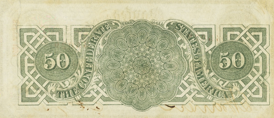 Back of Confederate States of America p62b: 50 Dollars from 1863