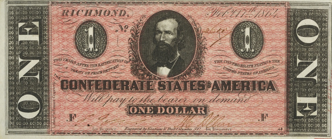 Front of Confederate States of America p65c: 1 Dollar from 1864