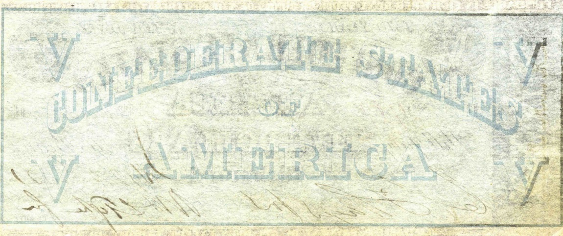 Back of Confederate States of America p7: 5 Dollars from 1861