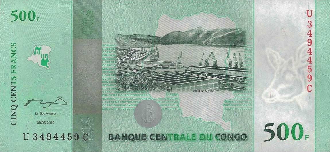 Front of Congo Democratic Republic p100a: 500 Francs from 2010