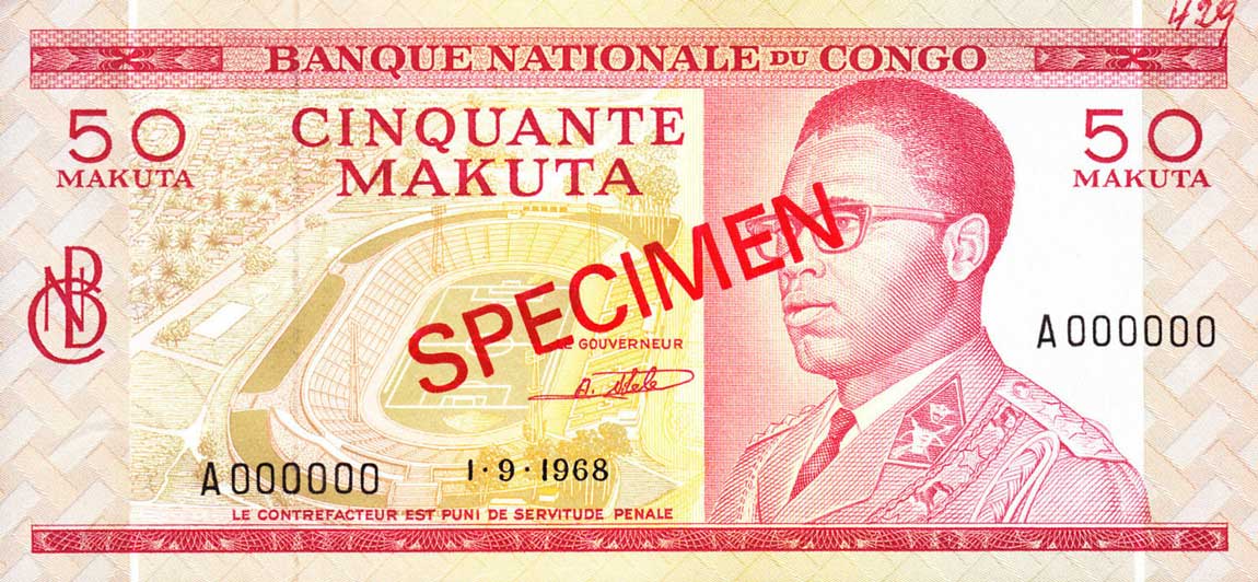 Front of Congo Democratic Republic p11s1: 50 Makuta from 1968