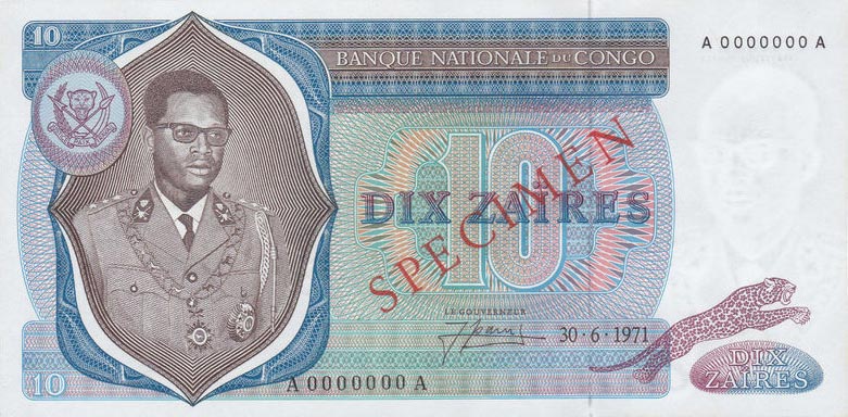 Front of Congo Democratic Republic p15s: 10 Zaires from 1971