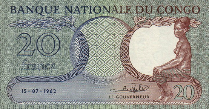 Front of Congo Democratic Republic p4a: 20 Francs from 1961