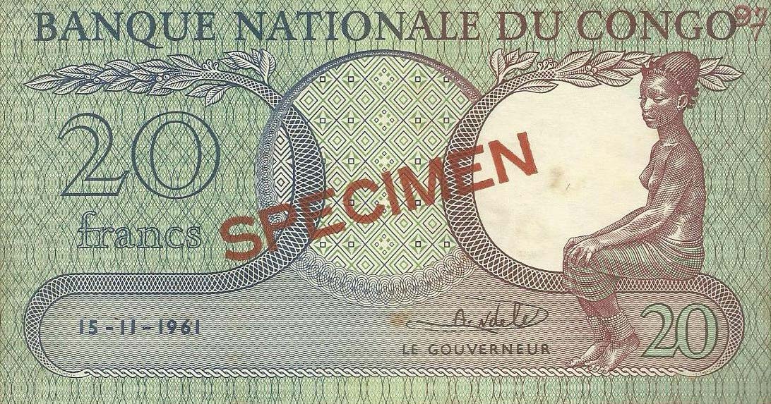 Front of Congo Democratic Republic p4s: 20 Francs from 1961