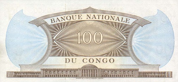 Back of Congo Democratic Republic p6a: 100 Francs from 1961