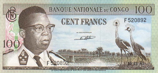 Front of Congo Democratic Republic p6a: 100 Francs from 1961