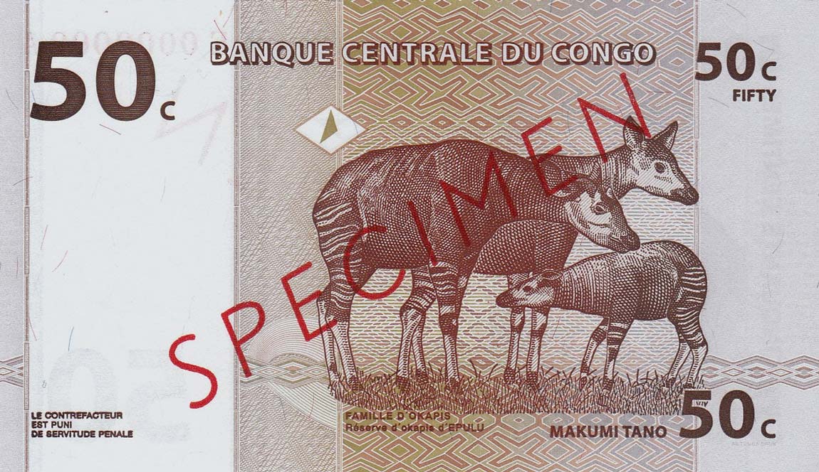 Back of Congo Democratic Republic p84s: 50 Centimes from 1997