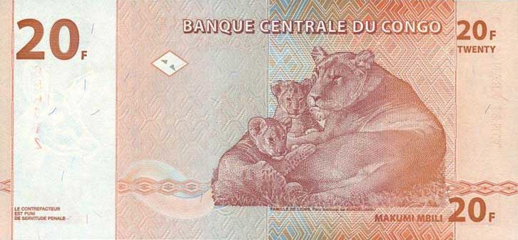 Back of Congo Democratic Republic p88a: 20 Francs from 1997