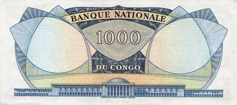 Back of Congo Democratic Republic p8a: 1000 Francs from 1961