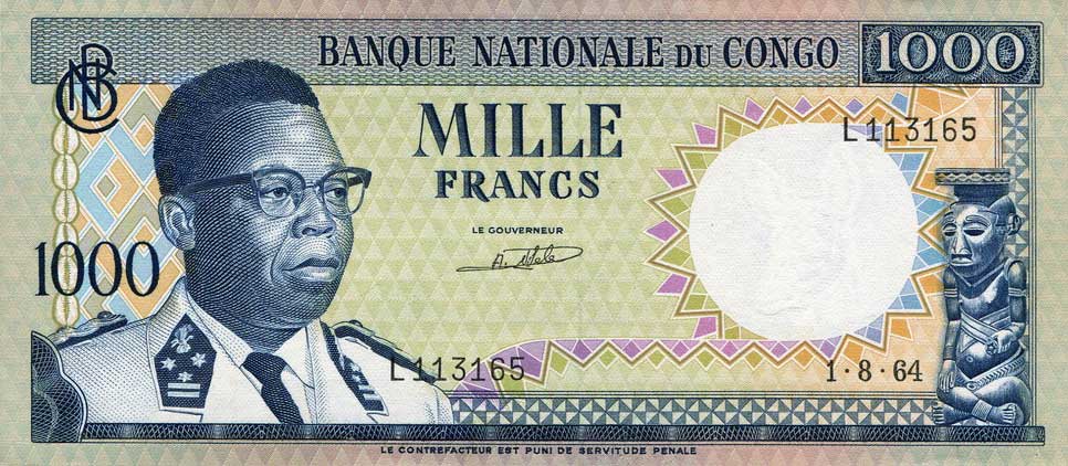 Front of Congo Democratic Republic p8a: 1000 Francs from 1961