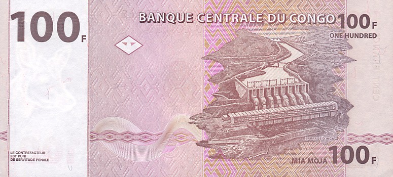 Back of Congo Democratic Republic p90a: 100 Francs from 1997