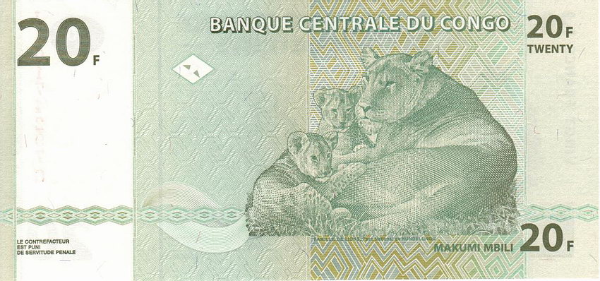 Back of Congo Democratic Republic p94a: 20 Francs from 2003