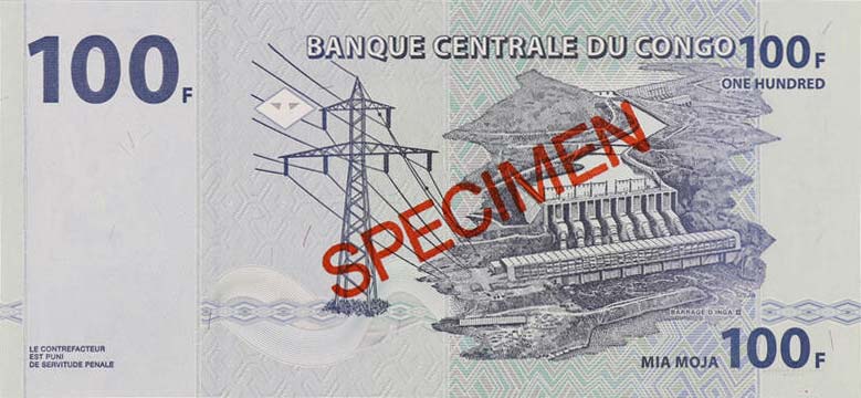 Back of Congo Democratic Republic p98As: 100 Francs from 2007