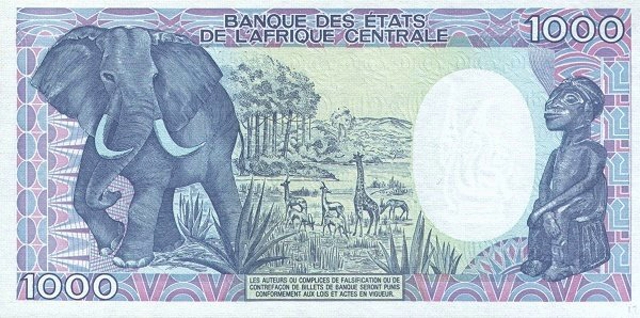 Back of Congo Republic p10b: 1000 Francs from 1990