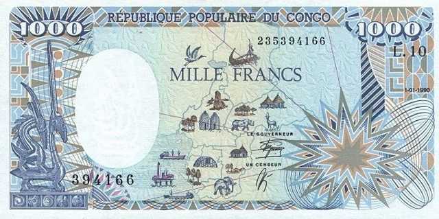 Front of Congo Republic p10b: 1000 Francs from 1990