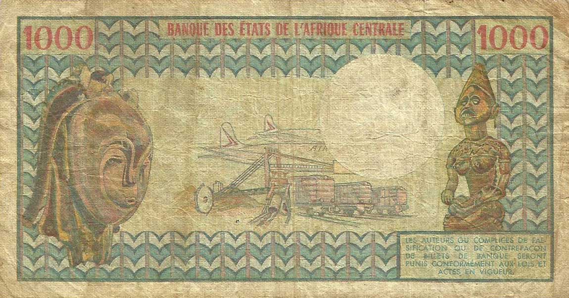 Back of Congo Republic p3a: 1000 Francs from 1974