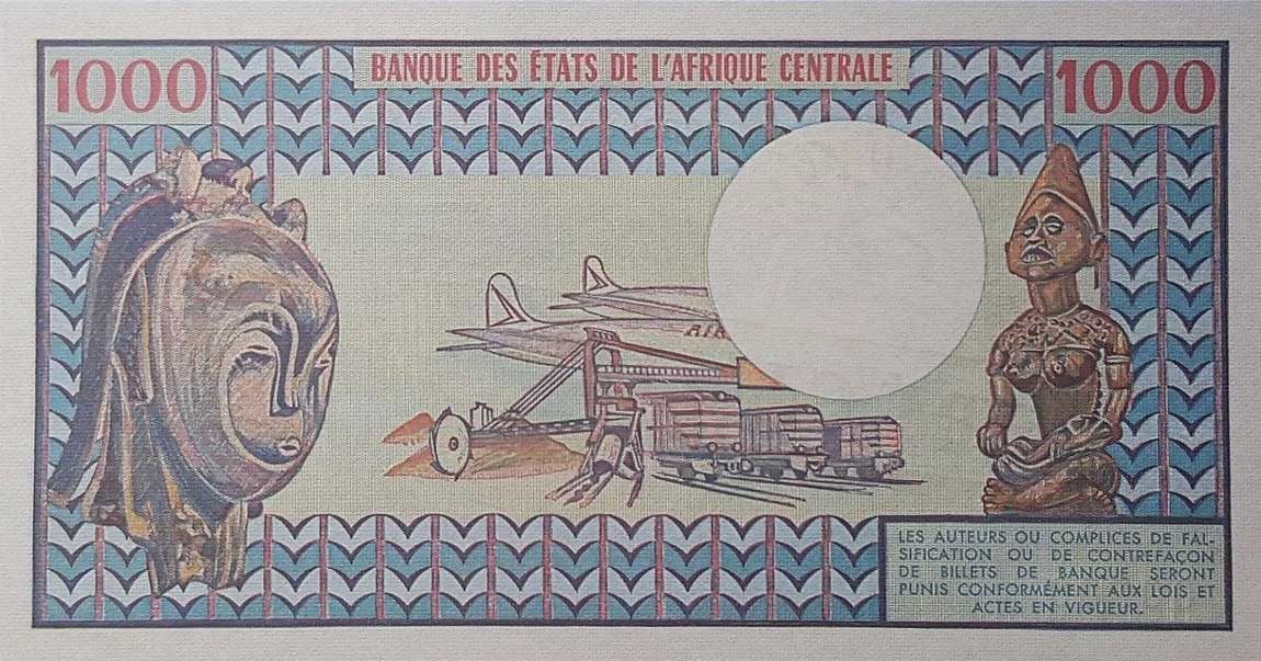 Back of Congo Republic p3s: 1000 Francs from 1974