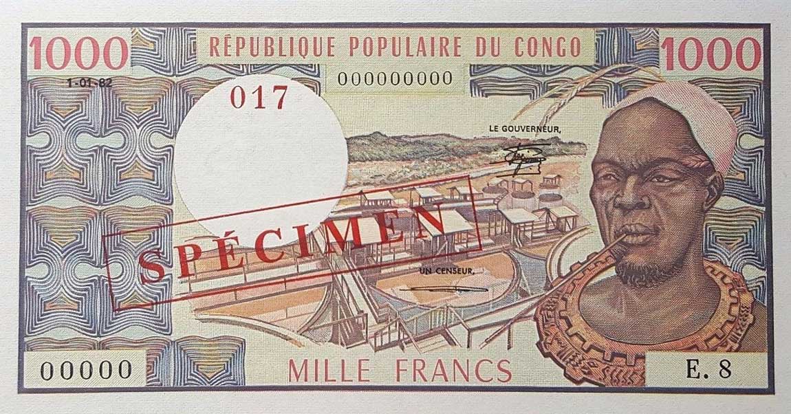Front of Congo Republic p3s: 1000 Francs from 1974