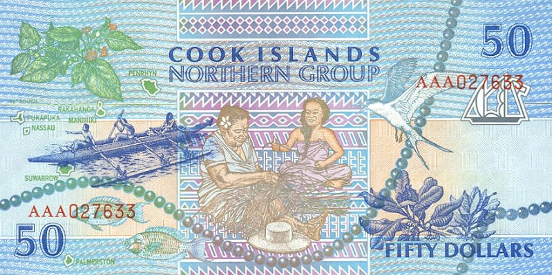 Back of Cook Islands p10a: 50 Dollars from 1992