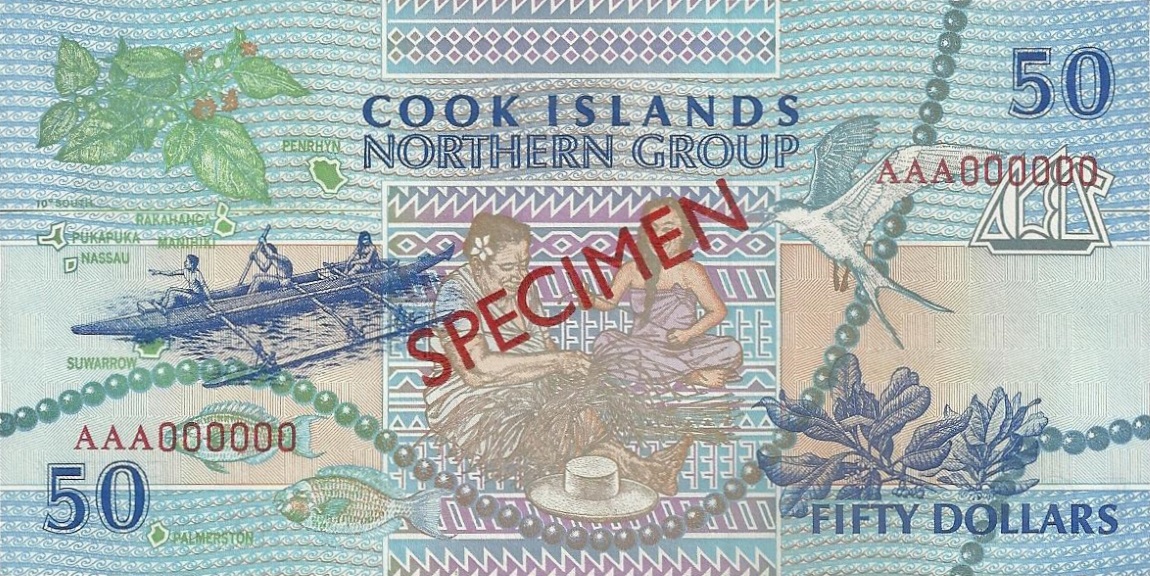 Back of Cook Islands p10s: 50 Dollars from 1992